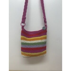 The SAK Original Pink Multicolor Striped Zippered Crochet Handbag  Crossbody #50